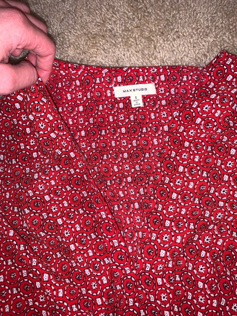 Max Studio Women’s Red Floral Ruffle Peplum Waist Bow Tie Smocked Women's Top - Picture 3 of 9